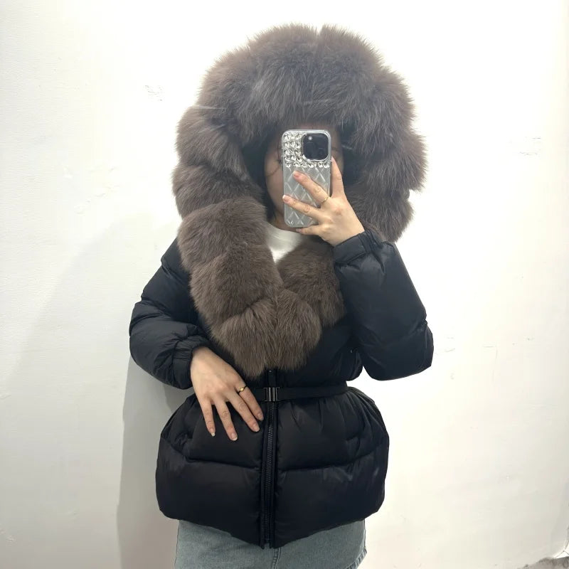 OFTBUY 2025 Winter Clothing Puffer Jacket Women Real Fox Fur Hooded Thick Warm 90% White Duck Down Coat Female Parkas Waterproof
