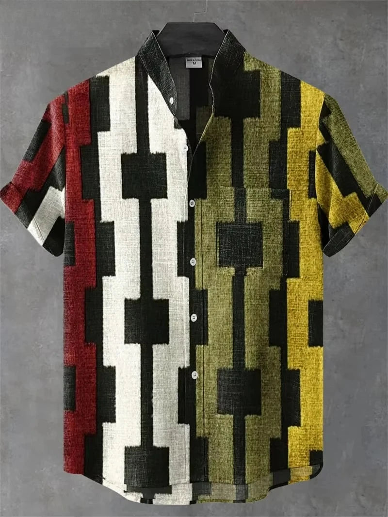 Vintage Men's Shirt 3D Printed Shirt Men's Casual Short Sleeved Top Fashionable Men's Lapel Button Shirt Men T-shirt Polyester