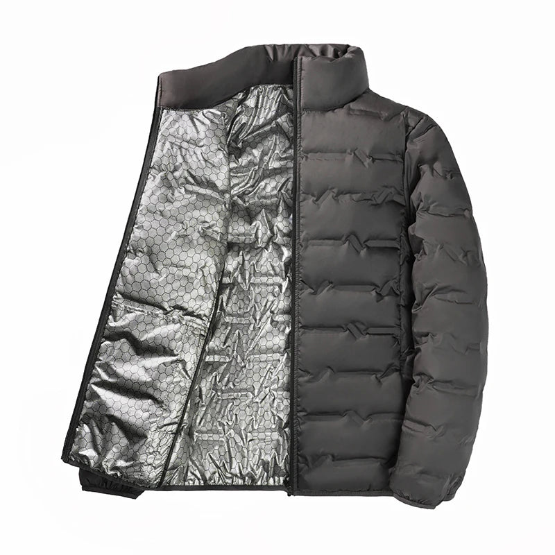 Graphene Self-heating Down Jacket Men Solid Windproof Pleated Down Jackets Stand Collar Classical Warm Winter Jackets Male