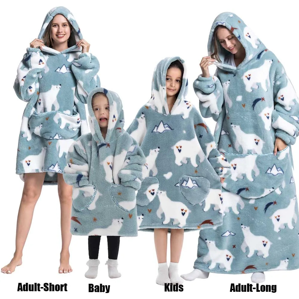 Oversize Winter Sherpa Blanket Plush Polar Fleece Family Matching Hoodie Girls Sweatshirt Homewear Halloween Women Kids Clothes