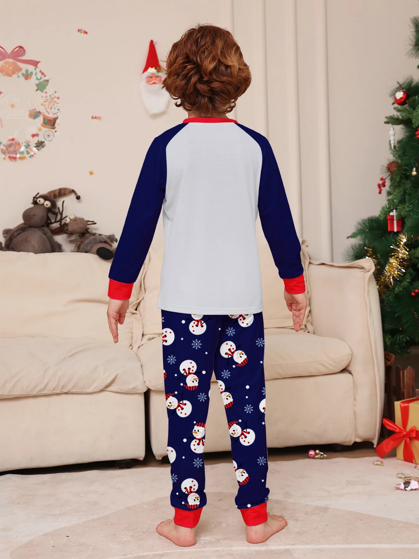 Autumn and winter white snowman Christmas matching parent-child outfit Mom and Dad children dog family pajamas pajama pants set