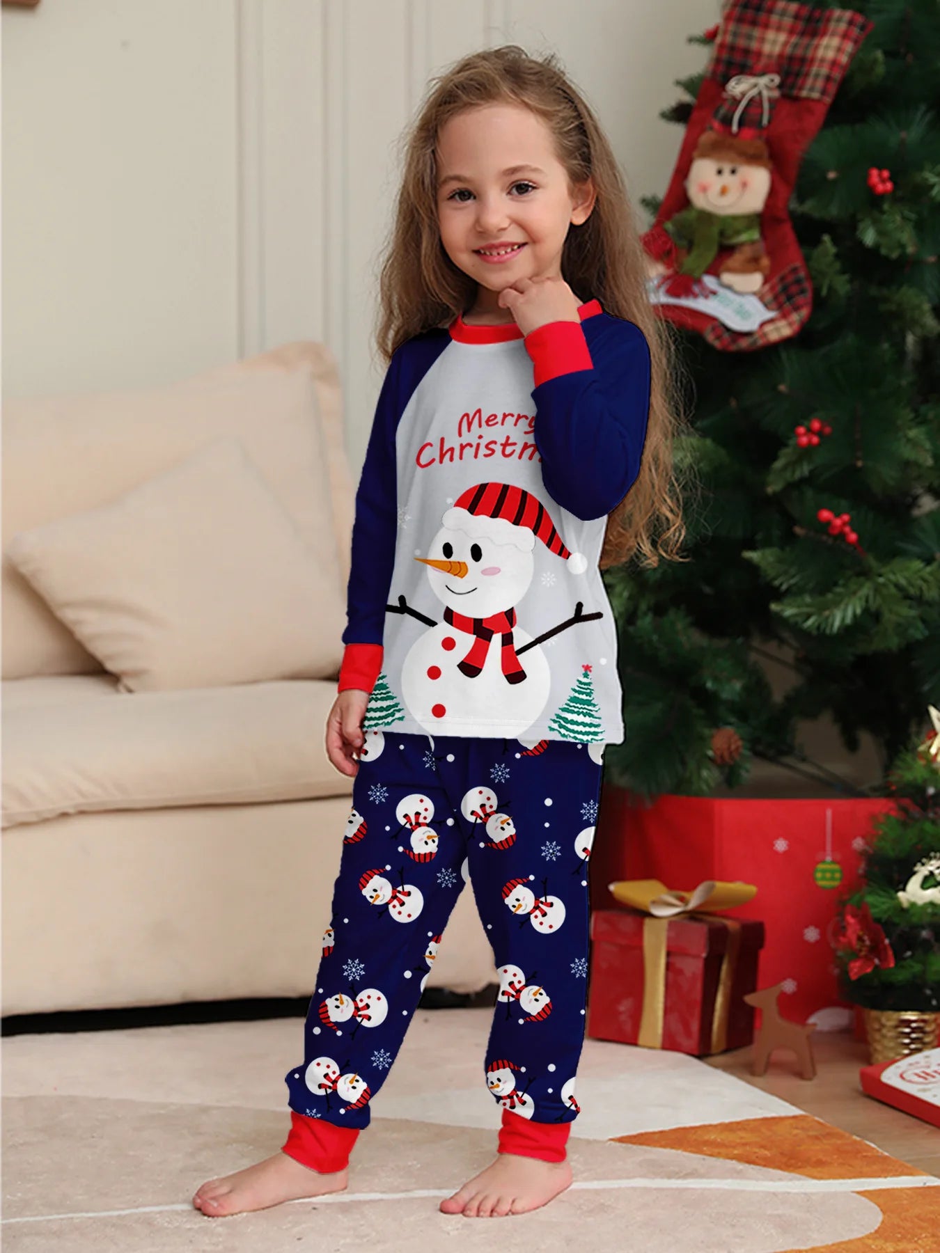 Autumn and winter white snowman Christmas matching parent-child outfit Mom and Dad children dog family pajamas pajama pants set