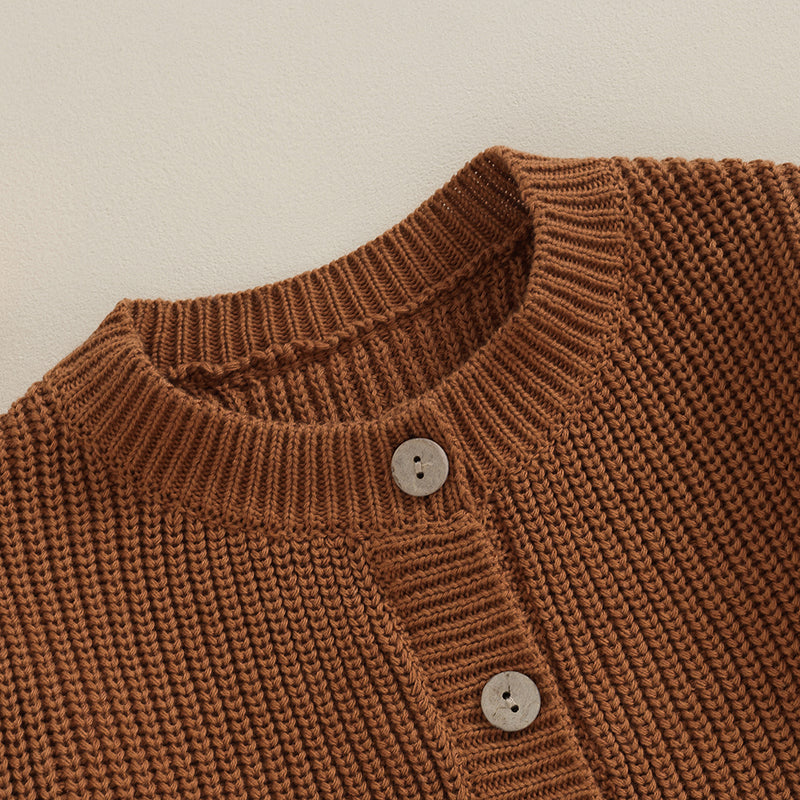 Suefunskry Baby Boys Girls Autumn Winter Knitted Sweater Long Sleeve Solid Color Single-breasted Knitwear Cardigan Jacket