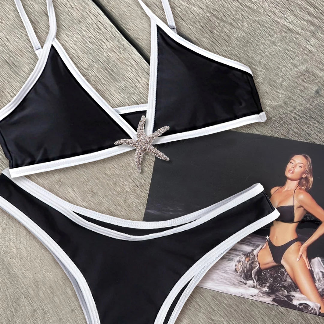 Shiny Star Bikinis Sexy Women Swimsuit Female Swimwear Bandeau Biquini Thong Triangle Swimming Suits Halter Bodysuit Beachwear