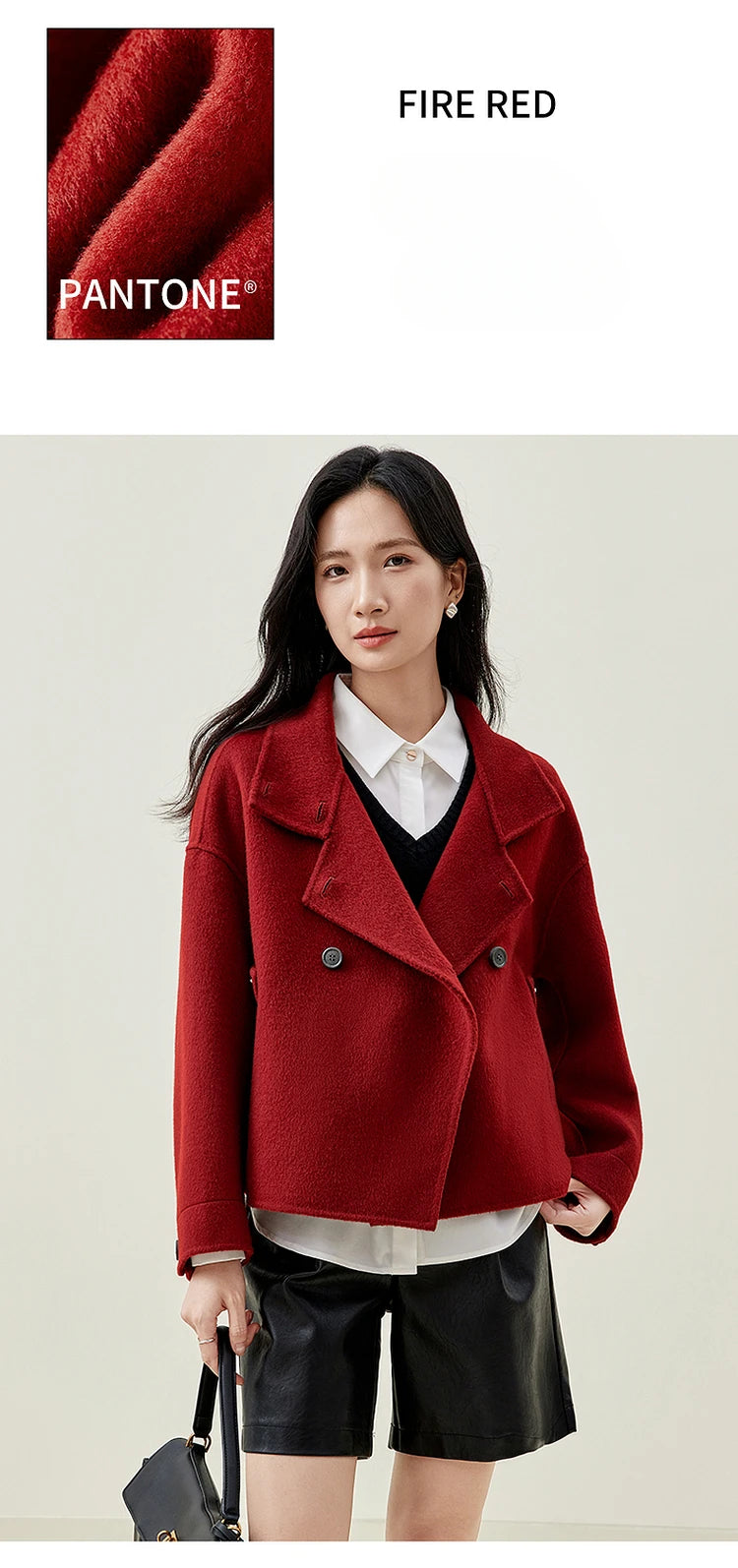 SENTUBILA 100% Wool Coats For Women Winter Jackets 2025 Stand Turtleneck Double Sided Short Outerwears Female Clothes W44O56626