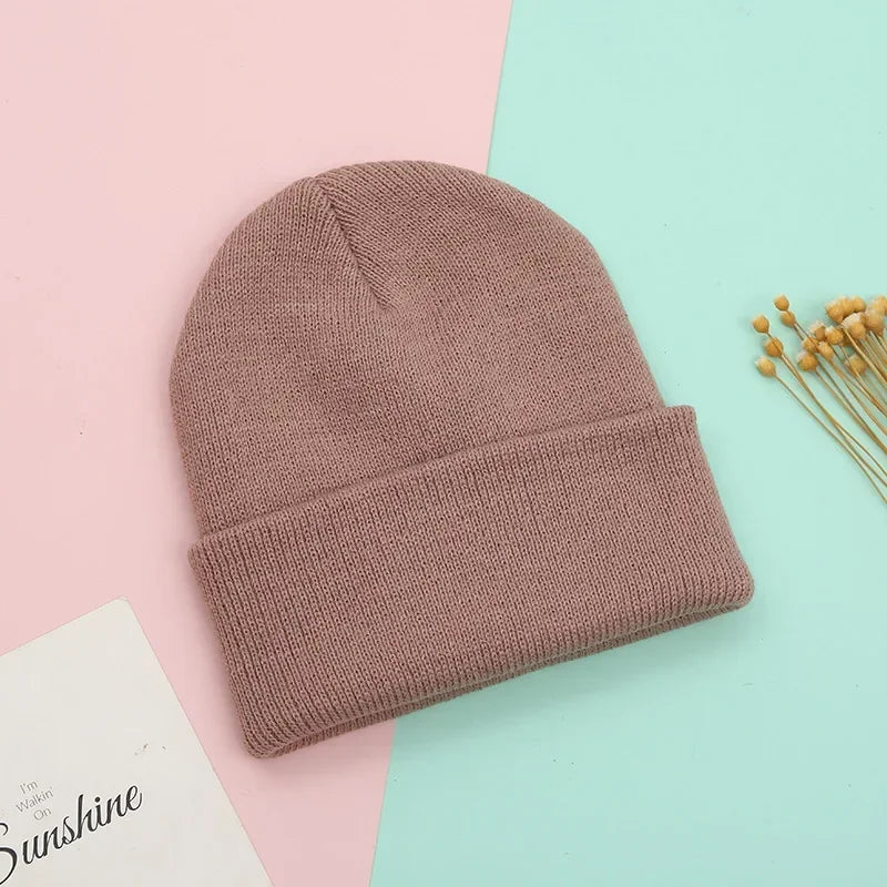 Dad Mother Kids Baby Hats for Girl Boy Newborn Beanie Infant Candy Color Winter Autumn Family Warm Knitted Parent Children Hat