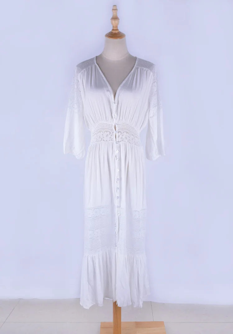 2024 New Self Tight Kaftan Beach Tunic Beach Cover up Saida de Praia Swimsuit Women Bikini cover up Pareo Sarong Beachwear Swim