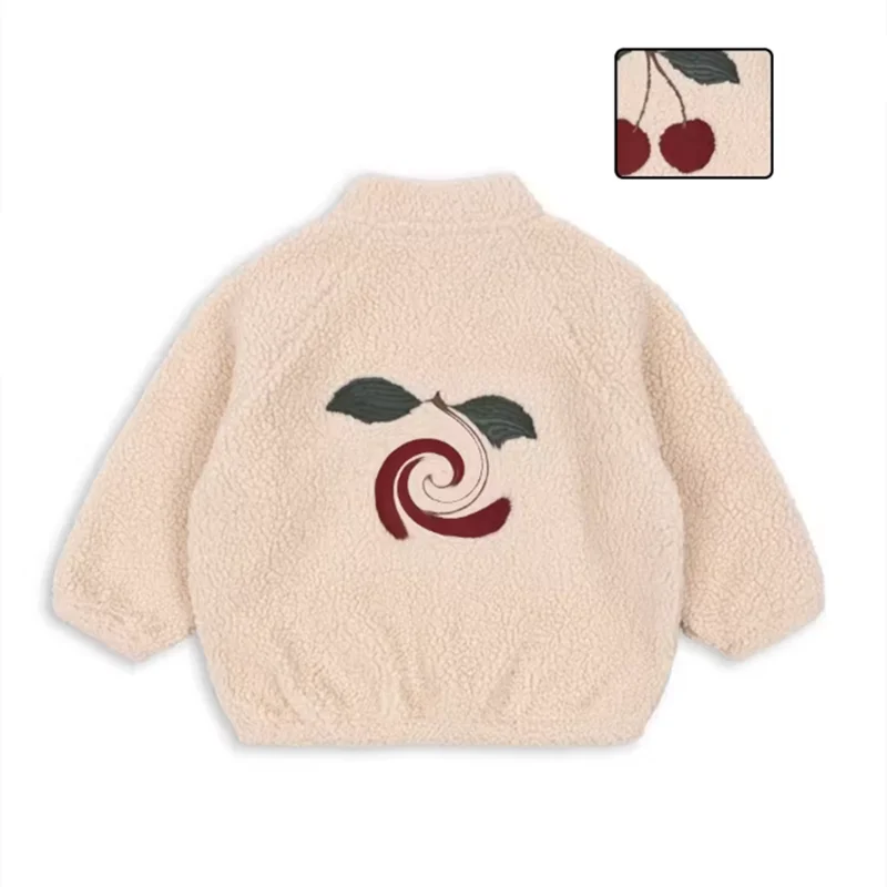 2025 KS Brand Winter Baby Girls Boys Lambswool Cherry Jackets Kids Clothes Boys Sequin Cartoon Outerwear Children's Coats 1-9Yrs
