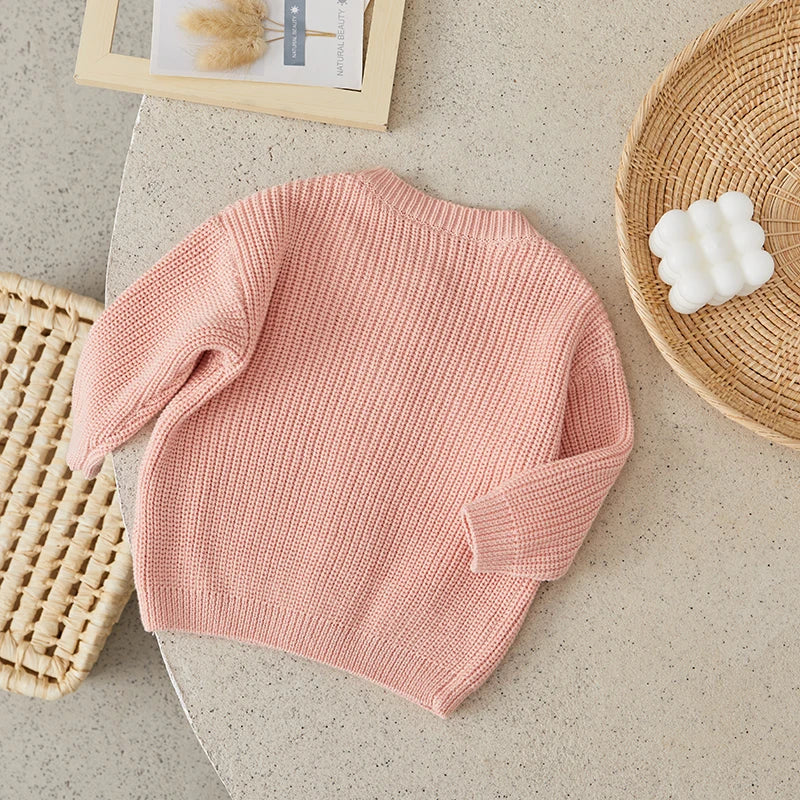 Suefunskry Baby Boys Girls Autumn Winter Knitted Sweater Long Sleeve Solid Color Single-breasted Knitwear Cardigan Jacket