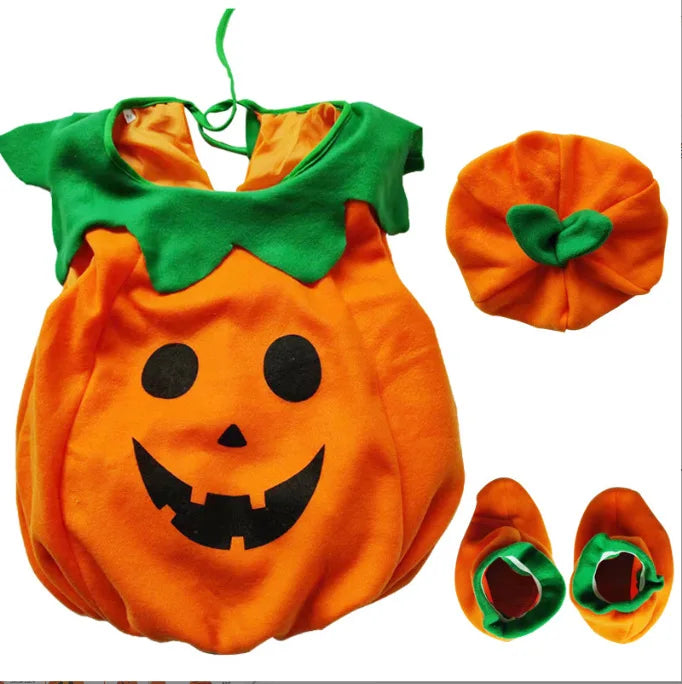 Kids Pumpkin Romper with Hat Shoes Toddler One-Piece Boys Girls Party Baby 2024 Halloween  Costume Jumpsuit Cosplay Clothing Set