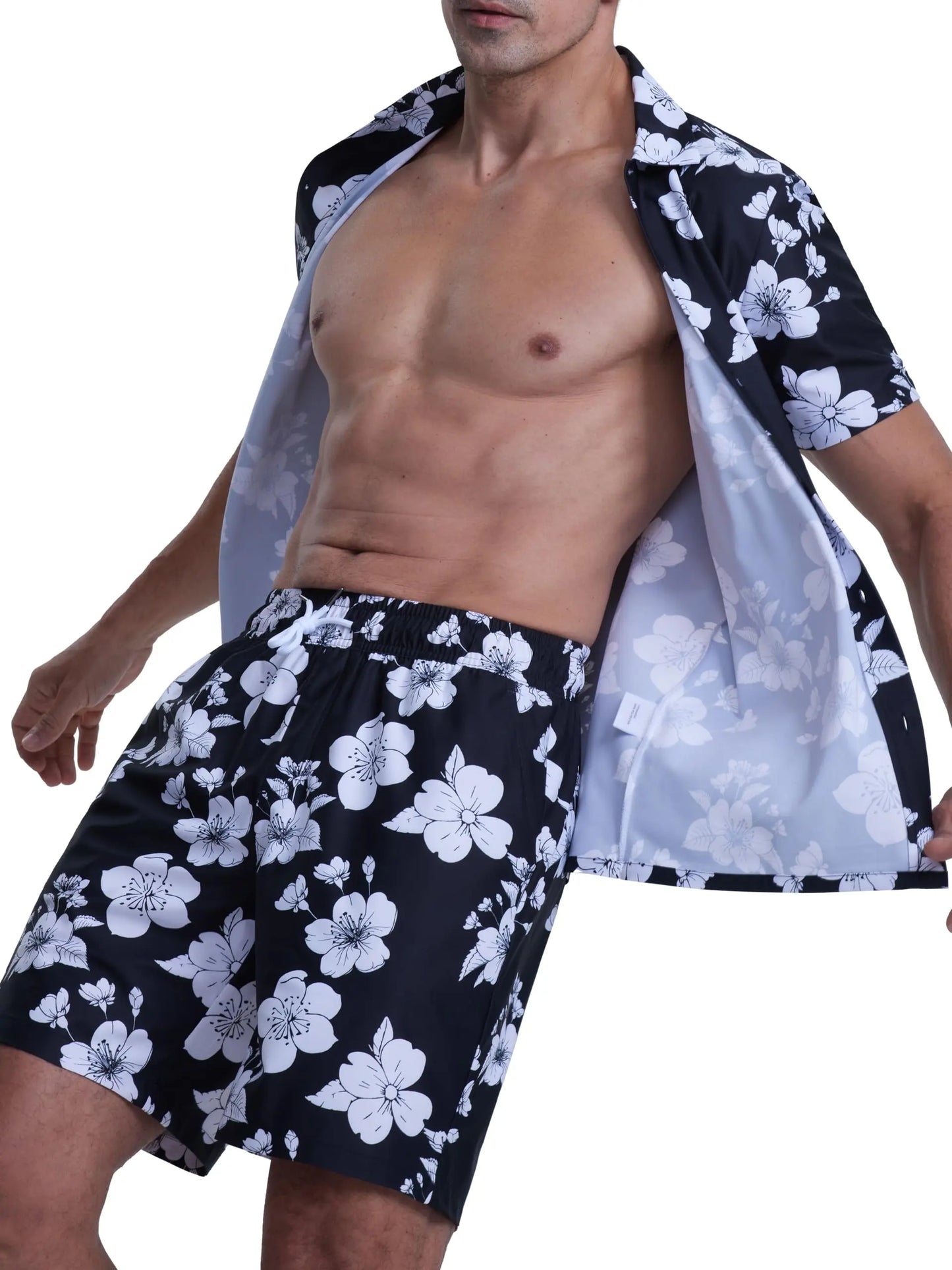 Men’s Hawaiian Shirt Shorts Set 2 Piece Tropical Print Short Sleeve Button Down Breathable Summer Beach Vacation MAGCOMSEN