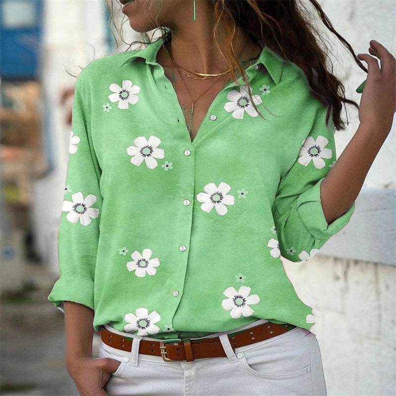 2024  ladies shirt fashion women's Hawaiian shirt long -sleeved outdoor holiday beach clothing super large yard 6xl