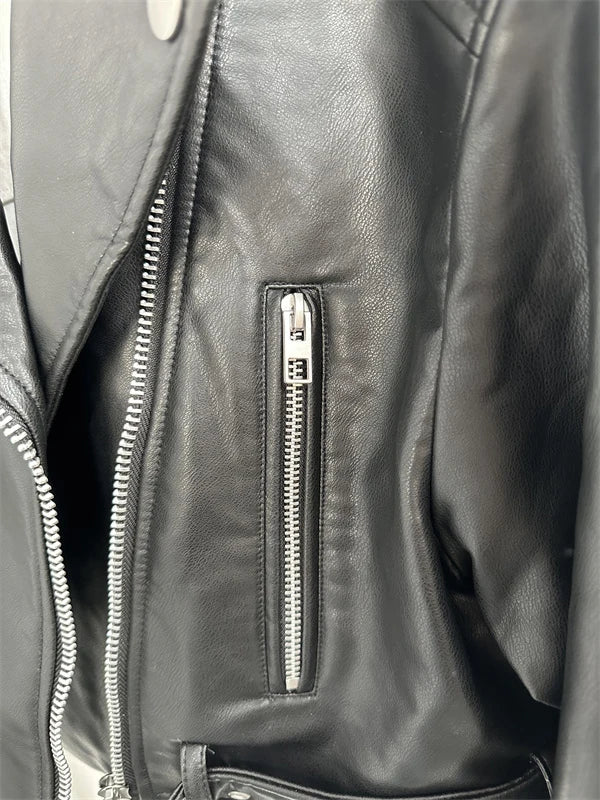 2025New Coal graysty le Women's washed leather jacket with belt, short coat with downgraded zipper and vintage lapel jacket