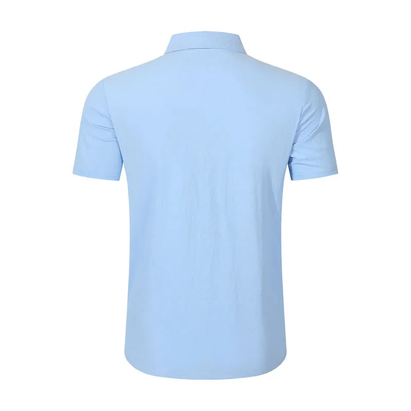 Men's Casual Linen Blend Shirt Short Sleeve Turn Down Collar Button Up Lightweight Breathable Beach Tunic Tops