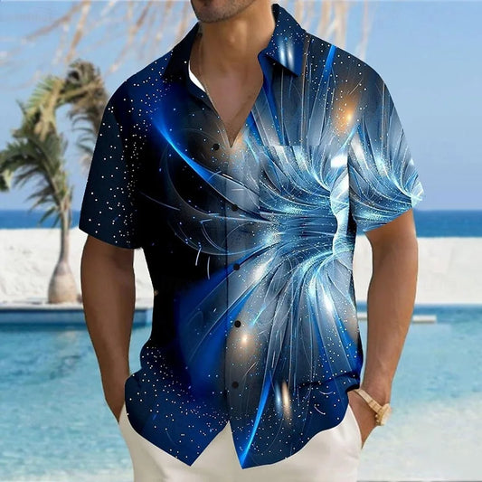 New men's street fashion short sleeved shirt top with 3D turtle print guitar pattern casual short sleeved shirt