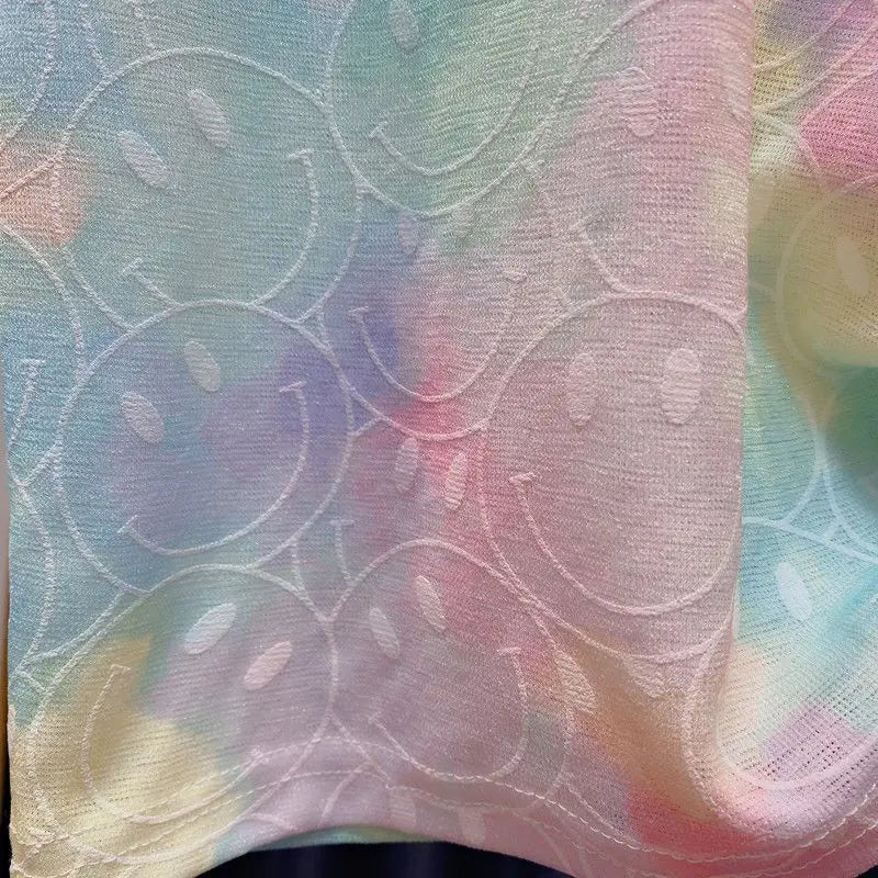 New Fashion Ice Silk Rainbow Gradient Color Loose 2pcs T-shirts+pants  Girls 2024 Summer Suits 3-12 Years Kids Tie-dyed Clothing