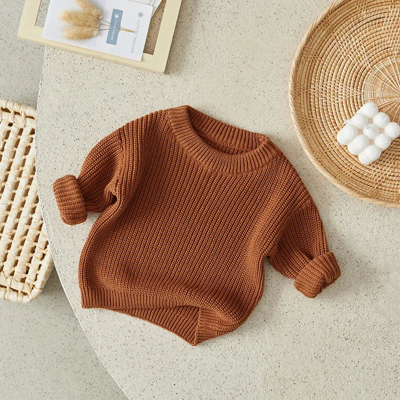 Suefunskry Newborn Baby Girl Boy Knitted Long Sleeve Autumn Winter Sweater Solid Loose Pullover Casual Tops Kids Clothes 3M-5Y