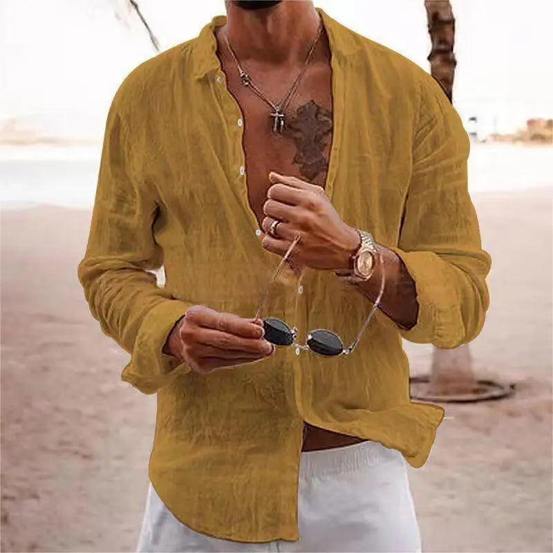 2026 Men's Cotton Linen Shirts Top Simple Laple Solid  Man Shirts Tops Comfortable Loose Casual Holiday Shirts for Men Blouses