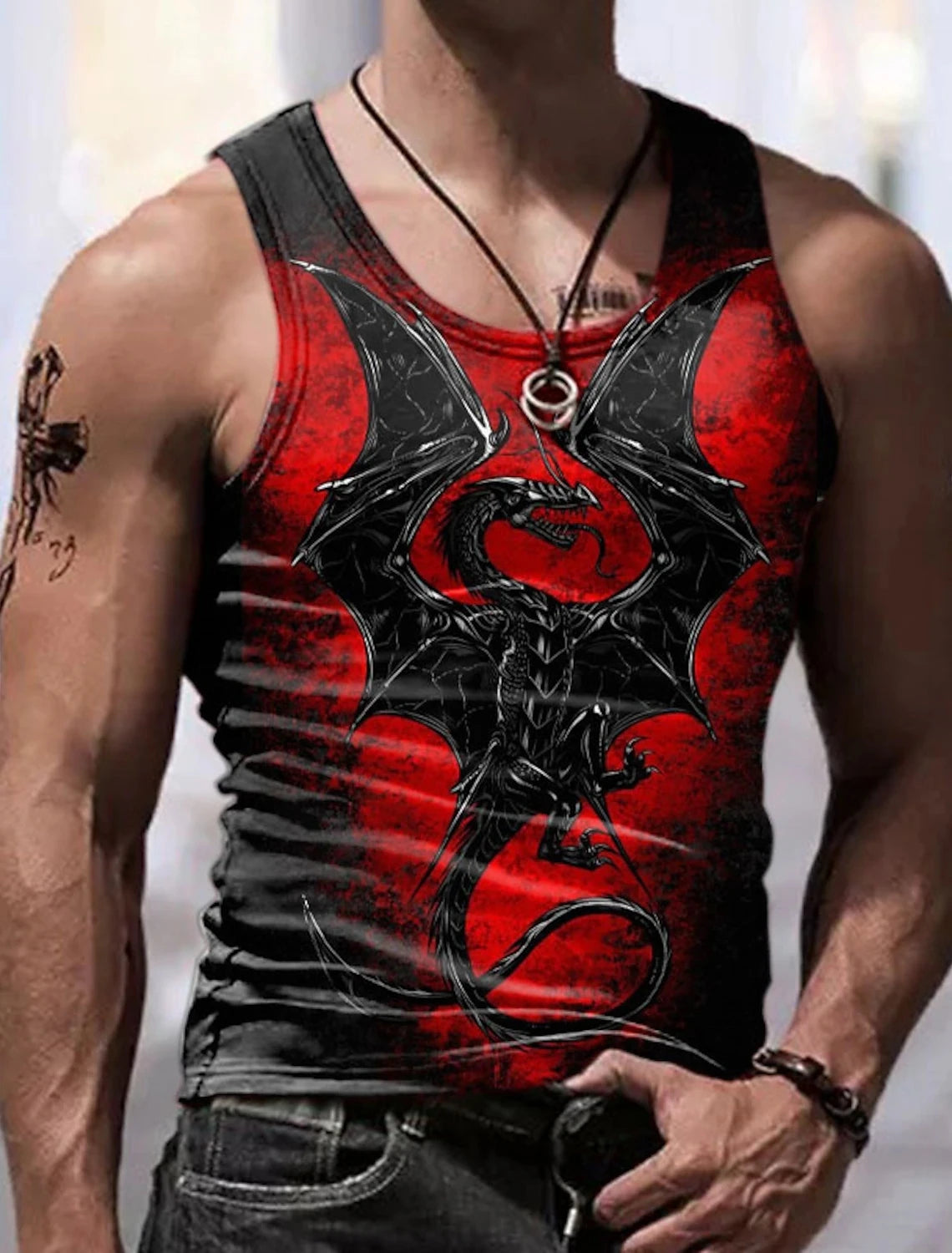 Men's Crew Neck Vest Side Totem 3D Printed Outdoor Street Sleeveless Printed Clothing Sports Casual Plus Men's Sports Vest