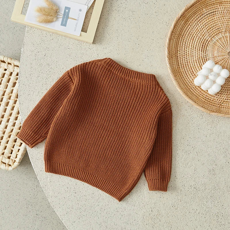 Suefunskry Newborn Baby Girl Boy Knitted Long Sleeve Autumn Winter Sweater Solid Loose Pullover Casual Tops Kids Clothes 3M-5Y