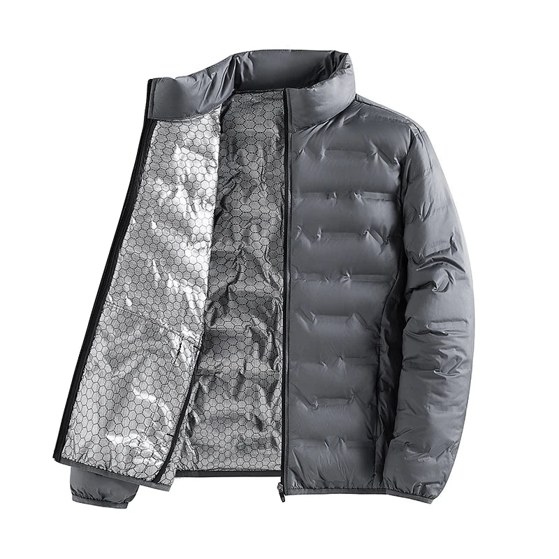 Graphene Self-heating Down Jacket Men Solid Windproof Pleated Down Jackets Stand Collar Classical Warm Winter Jackets Male