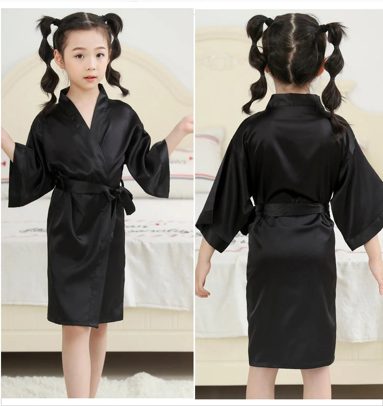Toddler Girl Nightgown Satin Teenage Red Pink Silk Kimono Spa Bath Robe for Girls Wedding 3 to 4 5 6 7 8 9 10 11 12 13 14 Years