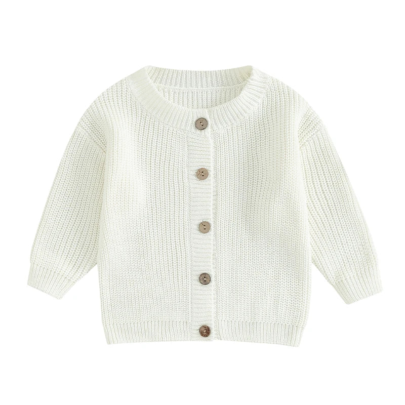 Suefunskry Baby Boys Girls Autumn Winter Knitted Sweater Long Sleeve Solid Color Single-breasted Knitwear Cardigan Jacket