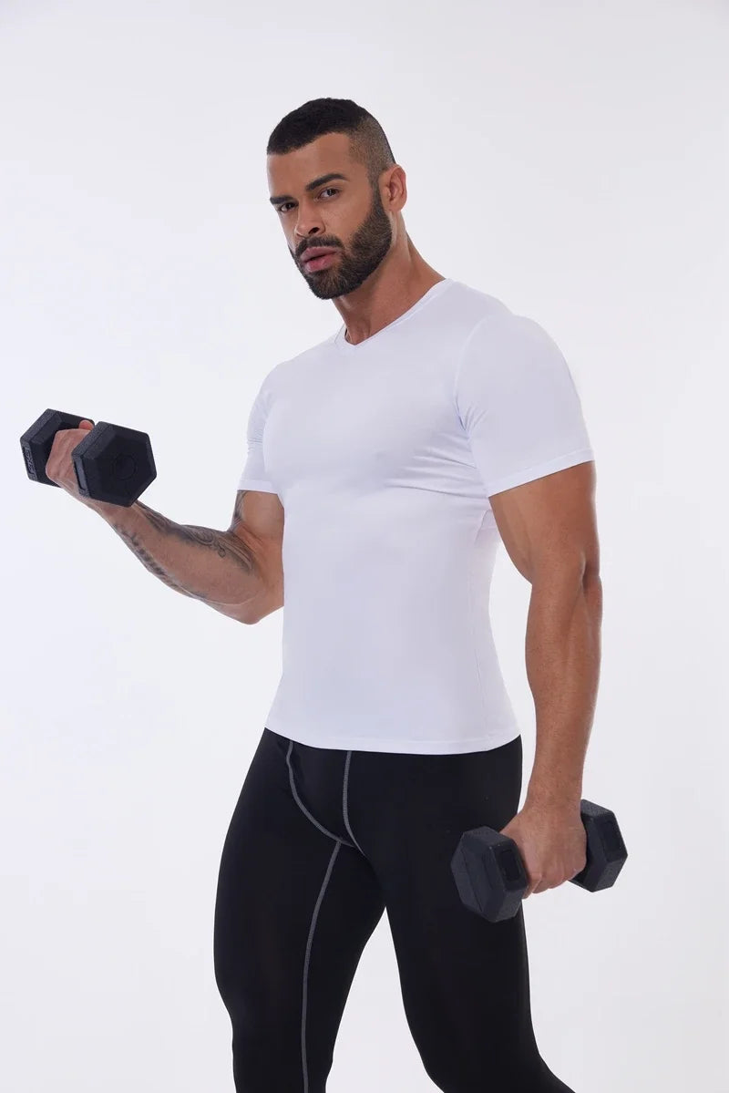 Compression Shirt Men Fitness Gym Body Shaper Sport Running Short Sleeve T-Shirt Rashgard Tops Tee Quick Dry Tops Male Shapewear
