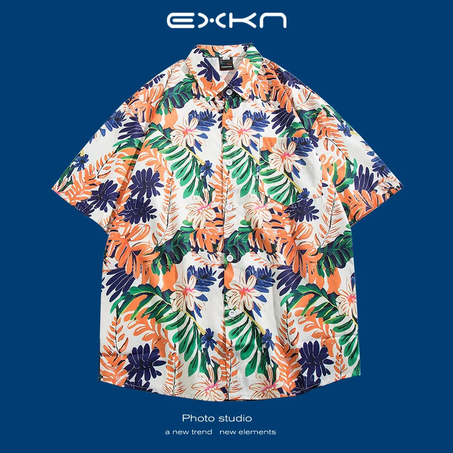 Hawaii Flower Men's Shirt Thai Style Loose Sleeveless Beach Casual Fashionable Shirt for Youth Suitable for All Seasons