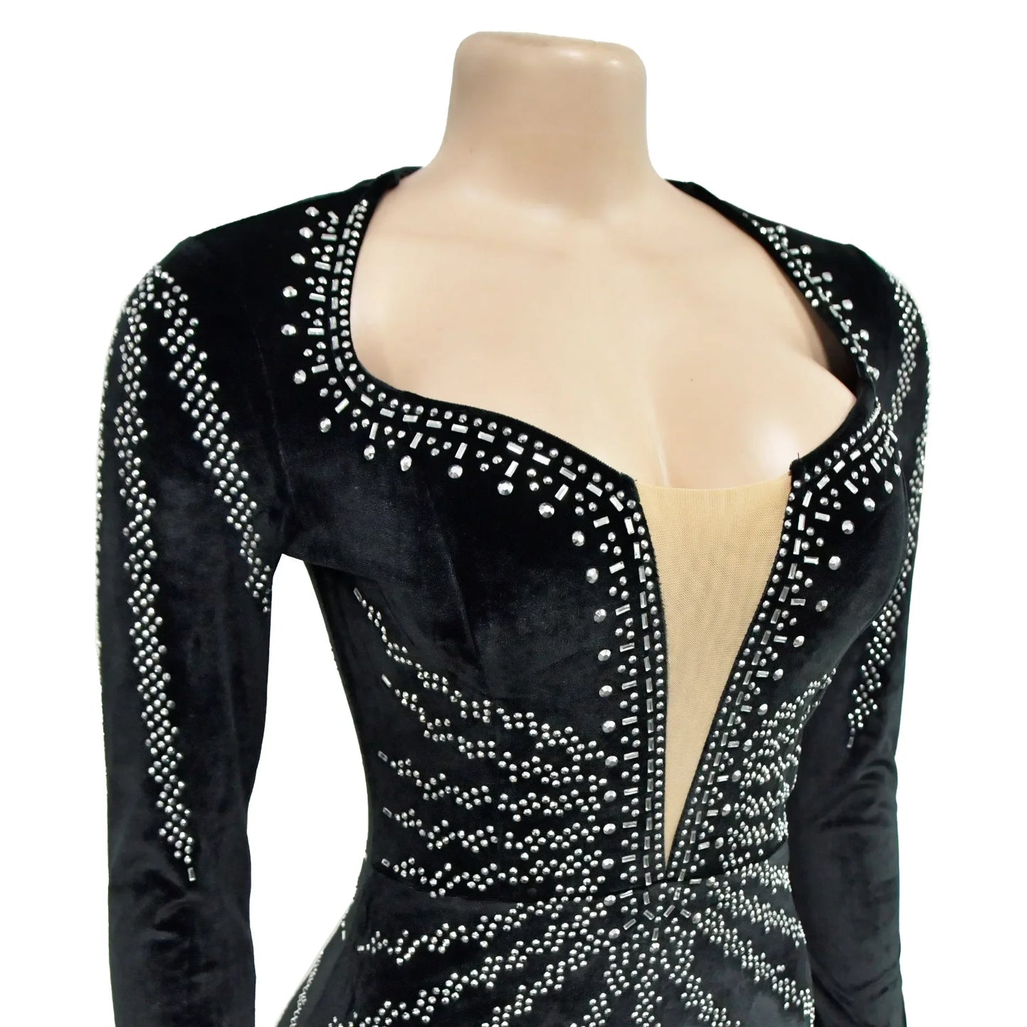 2025 Elegant Diamonds Velvet Long Party Dress for Women Sexy Deep V Evening Gown Formal Black Slim Dress Robe
