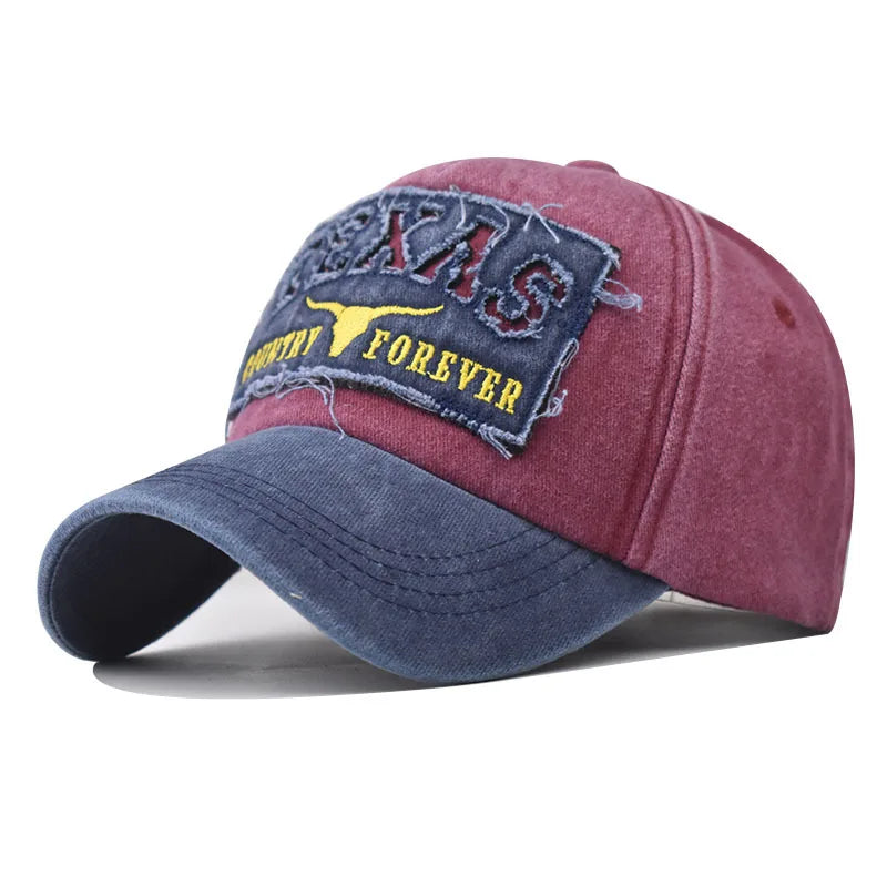 Baseball Cap Sun hat Retro-style Washed denim TEXAS Color matching Shut and run Spring Autumn baseball Hip Hop Fitted Cap