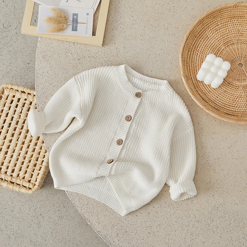 Suefunskry Baby Boys Girls Autumn Winter Knitted Sweater Long Sleeve Solid Color Single-breasted Knitwear Cardigan Jacket