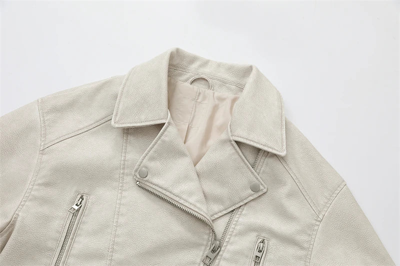 2025New Coal graysty le Women's washed leather jacket with belt, short coat with downgraded zipper and vintage lapel jacket