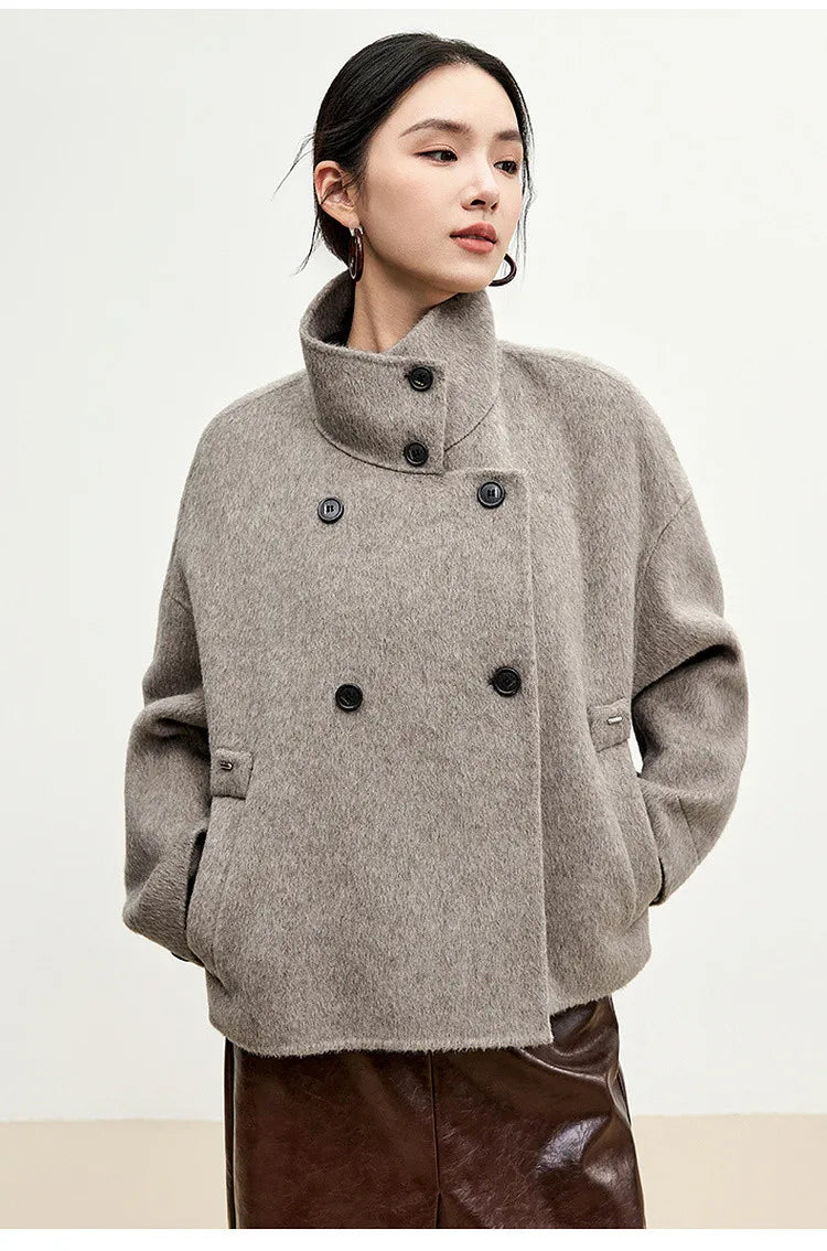 SENTUBILA 100% Wool Coats For Women Winter Jackets 2025 Stand Turtleneck Double Sided Short Outerwears Female Clothes W44O56626