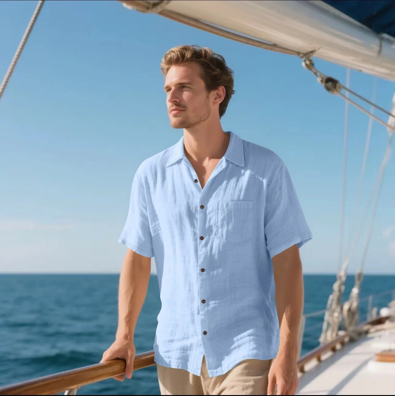 2026 New Men's Linen Casual Shirt Lightweight Breathable Button Down Pocket Design Loose Fit for Summer Outing