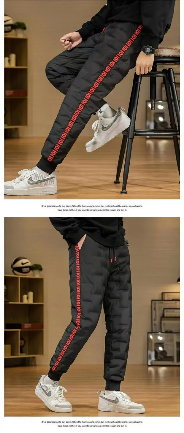Men's down Pants Thiened Winter Outerwear Warm Long Trousers Du down Cold Resistance Cotton Pants Leisure Casual Sports