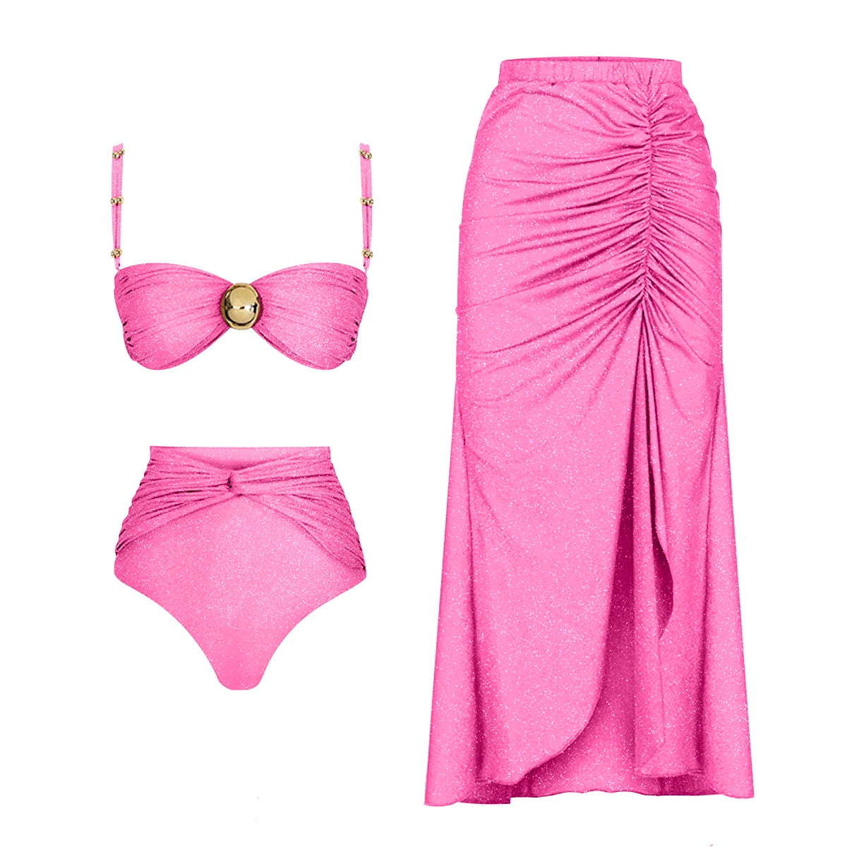 Sexy Bikini Set With Cover Up Luxury Woman Swimsuit Off Shoulder Swimwear High Waist Push Up Biquini Bathsuit Beach Outfits
