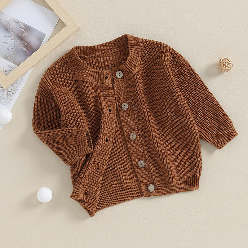 Suefunskry Baby Boys Girls Autumn Winter Knitted Sweater Long Sleeve Solid Color Single-breasted Knitwear Cardigan Jacket