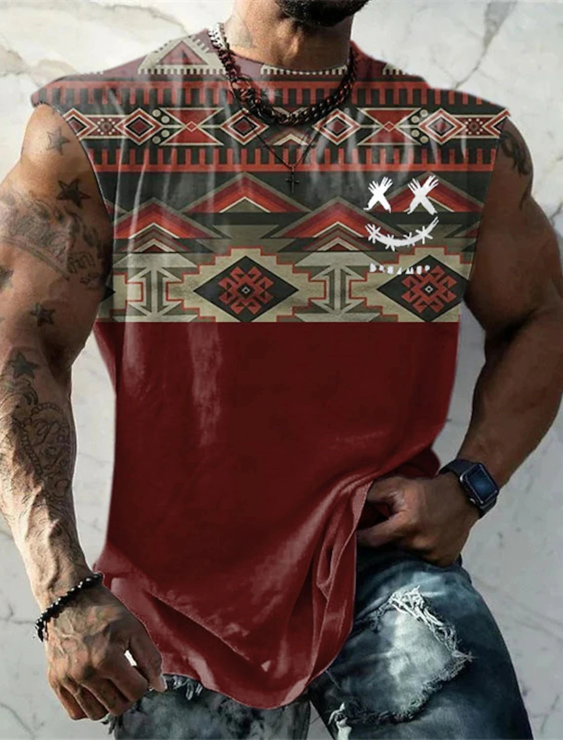 Men's Crew Neck Vest Side Totem 3D Printed Outdoor Street Sleeveless Printed Clothing Sports Casual Plus Men's Sports Vest