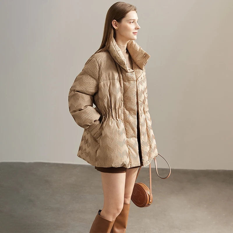 AMII Minimalist Duck Down Puffer Coat Women Winter 2025 Lightweight Stand Collar Lapel Warm Outerwear New Jackets 12344052