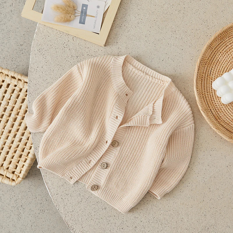 Suefunskry Baby Boys Girls Autumn Winter Knitted Sweater Long Sleeve Solid Color Single-breasted Knitwear Cardigan Jacket