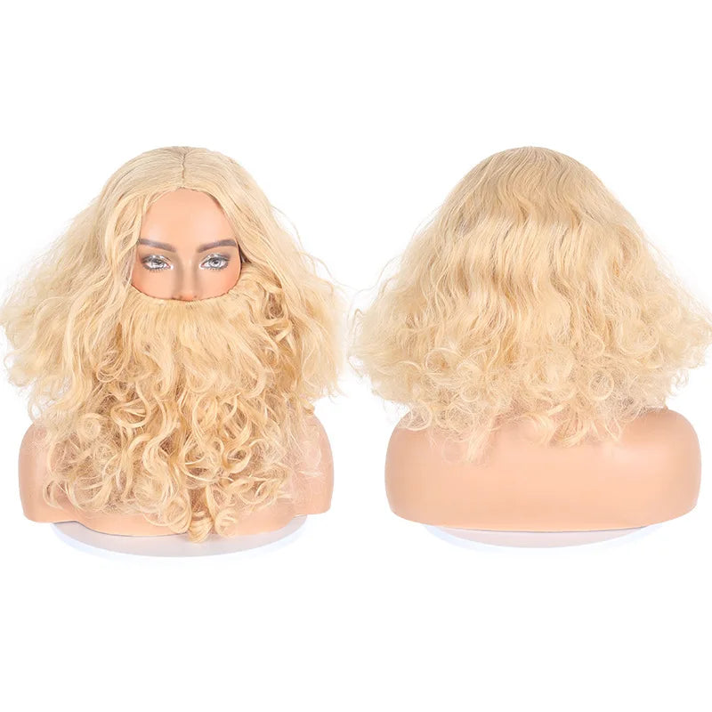 Man Hair Accessory  Brown Jesus Wig and Beard Set-Adult Curly  Heat Resist Cosplay Costume Party Halloween Christmas