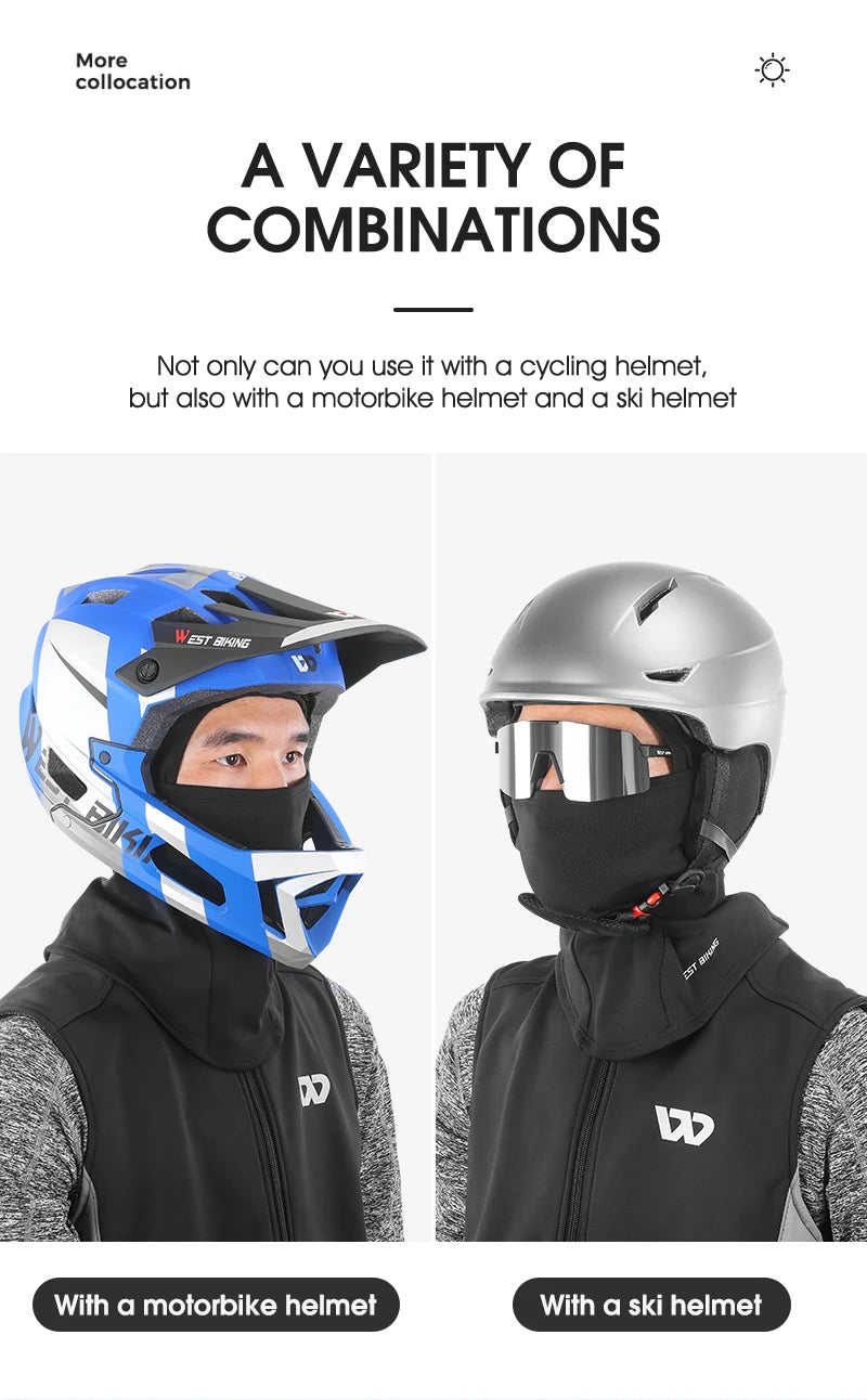 WEST BIKING Winter Cycling Scarf Fleece Keep Warm Balaclava Men Women Bicycle Hat Headwear Ski Helmet Liner Windproof Sport Cap