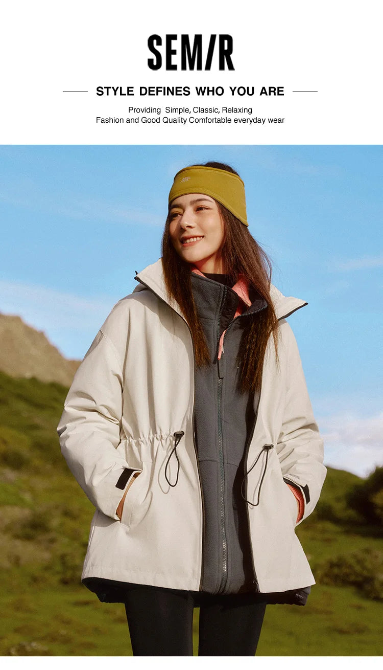 Semir Down Jacket Women 2024 New Two-Piece Three-in-One Outdoor Travel Daily Versatile Three-Resistant Outerwear for Women