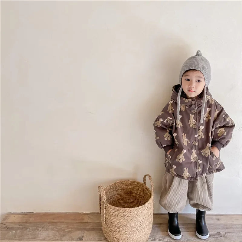 Children From 1 To 7 Years Outerwear Cartoon Kids Thick Padded Coat With Hood Korean Baby Clothing Girl Boy Jacket Warm Winter