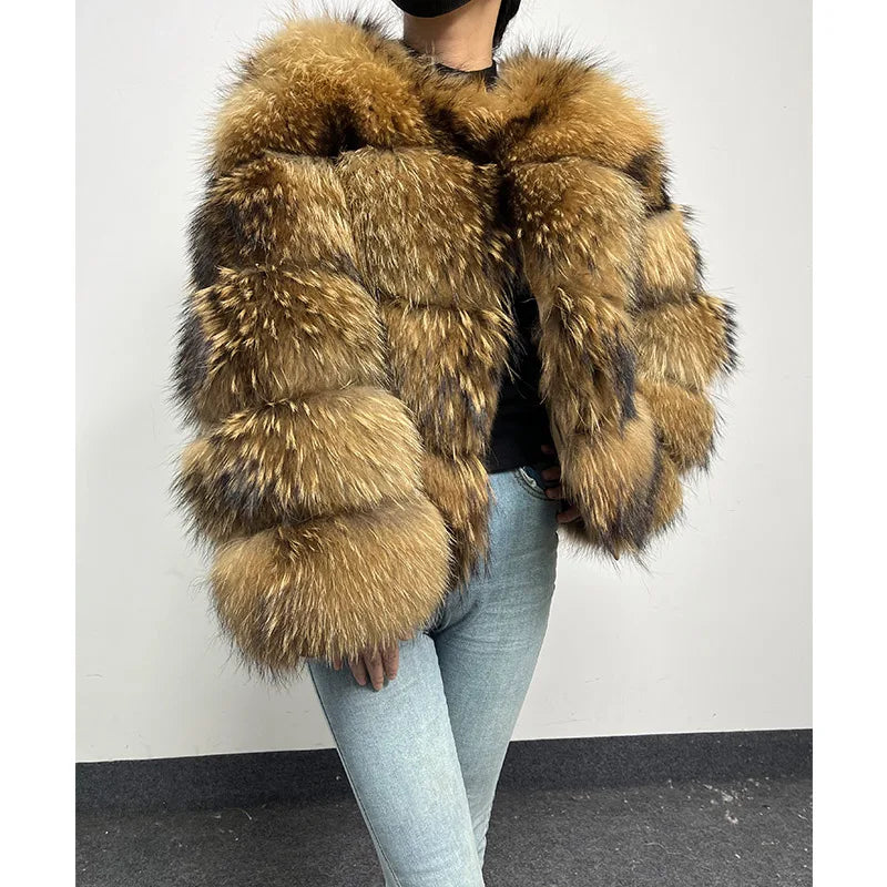 MAOMAOKONG Super Hot Winter Women Luxury Thick Real Raccoon Fur Coat Natural Fox Fur Jacket Plus Size Furry Jackets Female Vest