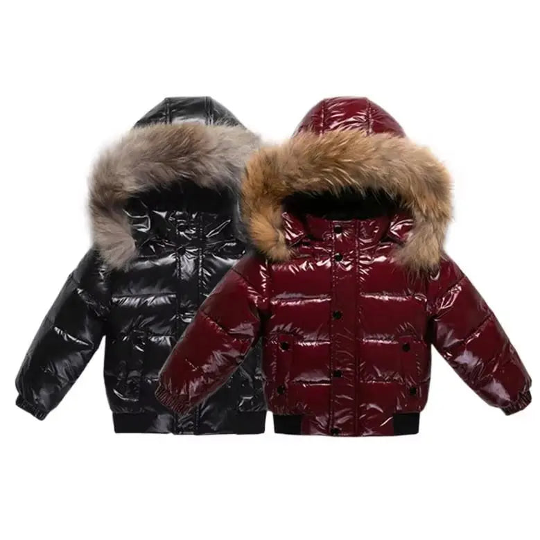 RAISE Winter 1-8 Years Kids Boys Parka Babys Girl Down Jackets Waterproof Shiny Real Fur Thicken Warm Boys Outerwear Coat Outfit