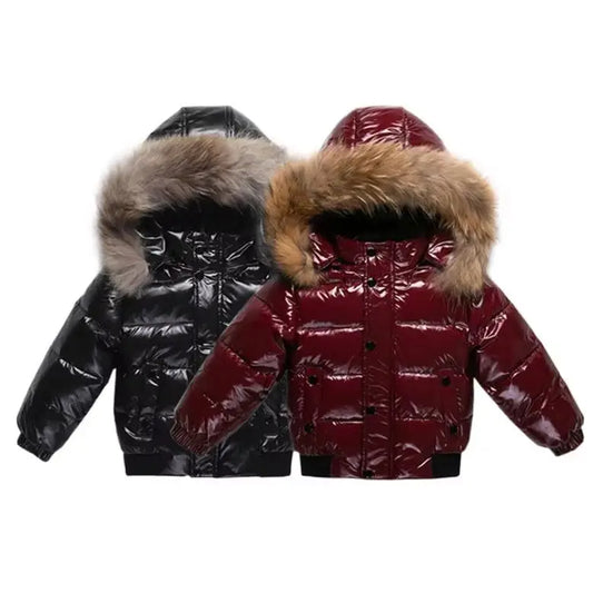 RAISE Winter 1-8 Years Kids Boys Parka Babys Girl Down Jackets Waterproof Shiny Real Fur Thicken Warm Boys Outerwear Coat Outfit