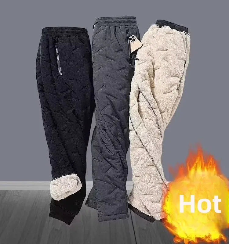 Lamb Velvet Winter Thiened Fce Lined Men's Snow Pants Outerwear Windproof Warm down Cotton Trousers Youth Faion