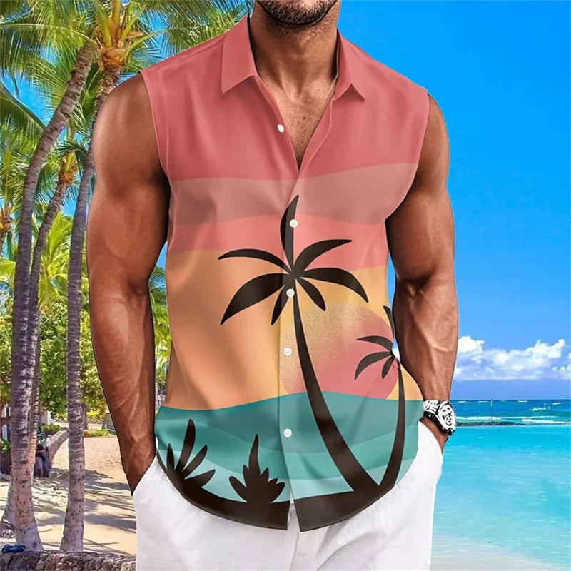 Men's Quick Dry Sleeveless Shirt 3D Printed Party Button Street Entertainment Beach Holiday Fashion Trend Summer New